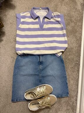 Entro Lavender and Cream Striped Short Sleeve Top